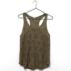 Wilfred | Aritzia Tan/Beige Silk Mesh Floral Lace Racerback Tank Top Size XS